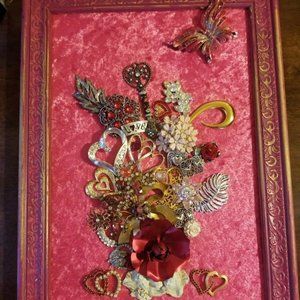Framed Jewelry Art Mixed Media "BE MY VALENTINE"